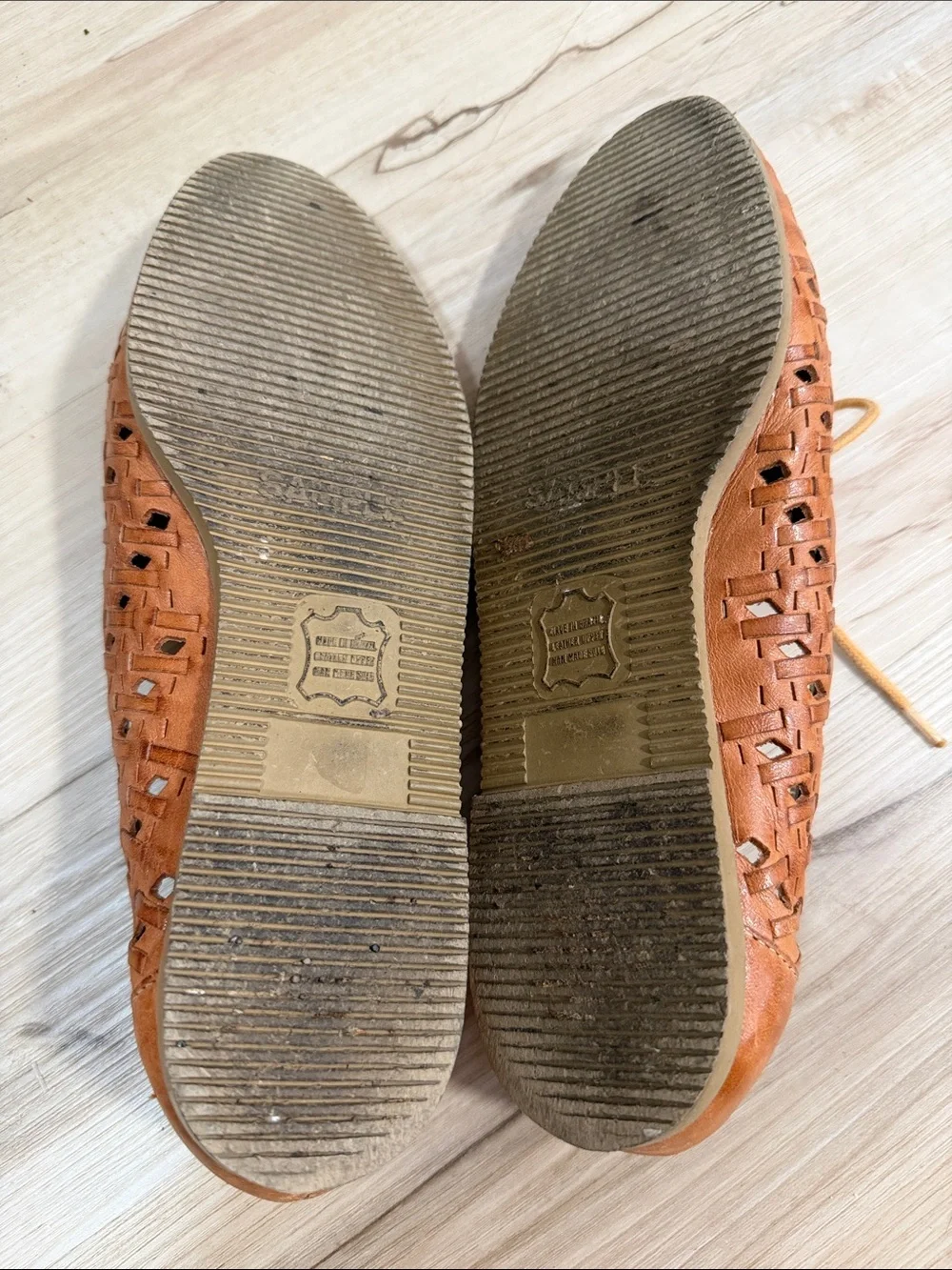 Brown Leather Huarache Oxford Flats Size Marked 38 40 Woven Boho Shoes
